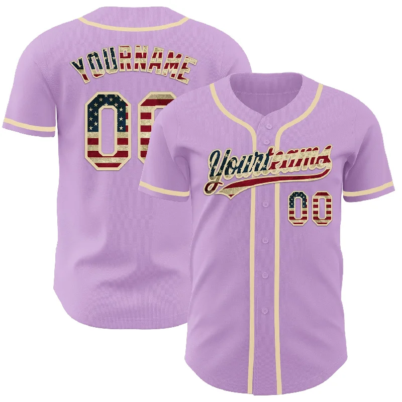 Personalized Baseball Jerseys For Family-Custom Light Purple Vintage USA Flag-Cream Authentic Baseball Jersey