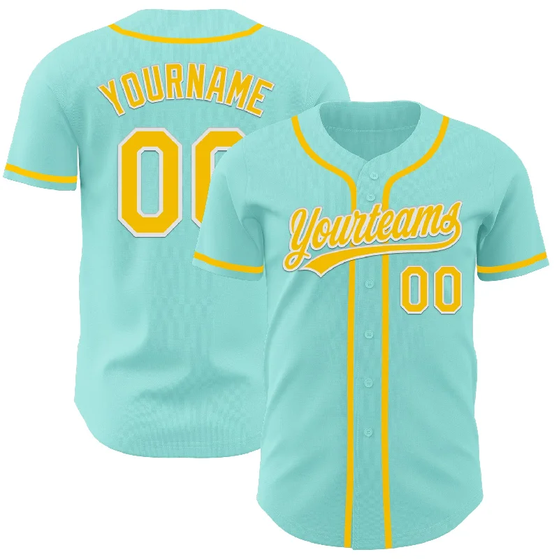 Youth Baseball Jerseys-Custom Ice Blue Yellow-White Authentic Baseball Jersey