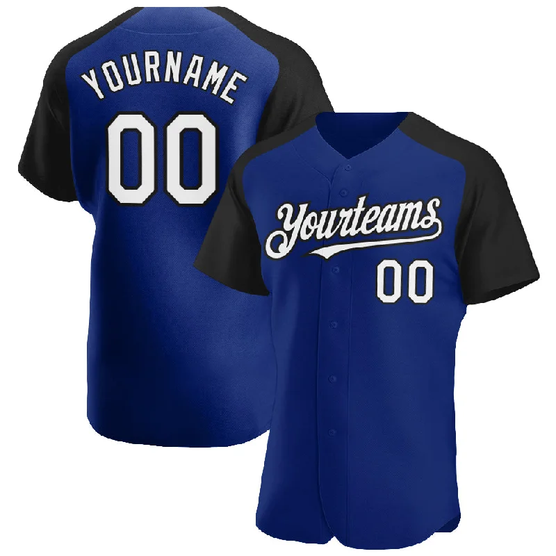 High-Quality Custom Baseball Jerseys For Teams-Custom Royal White-Black Authentic Raglan Sleeves Baseball Jersey