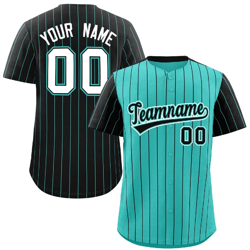 Custom Baseball Jerseys With Vintage Graphics-Custom Bright Green Black Pinstripe Personalized Raglan Sleeves Authentic Baseball Jersey