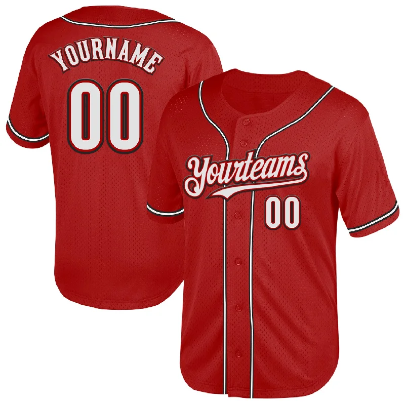 Baseball Jerseys With Custom Graphics-Custom Red White-Black Mesh Authentic Throwback Baseball Jersey