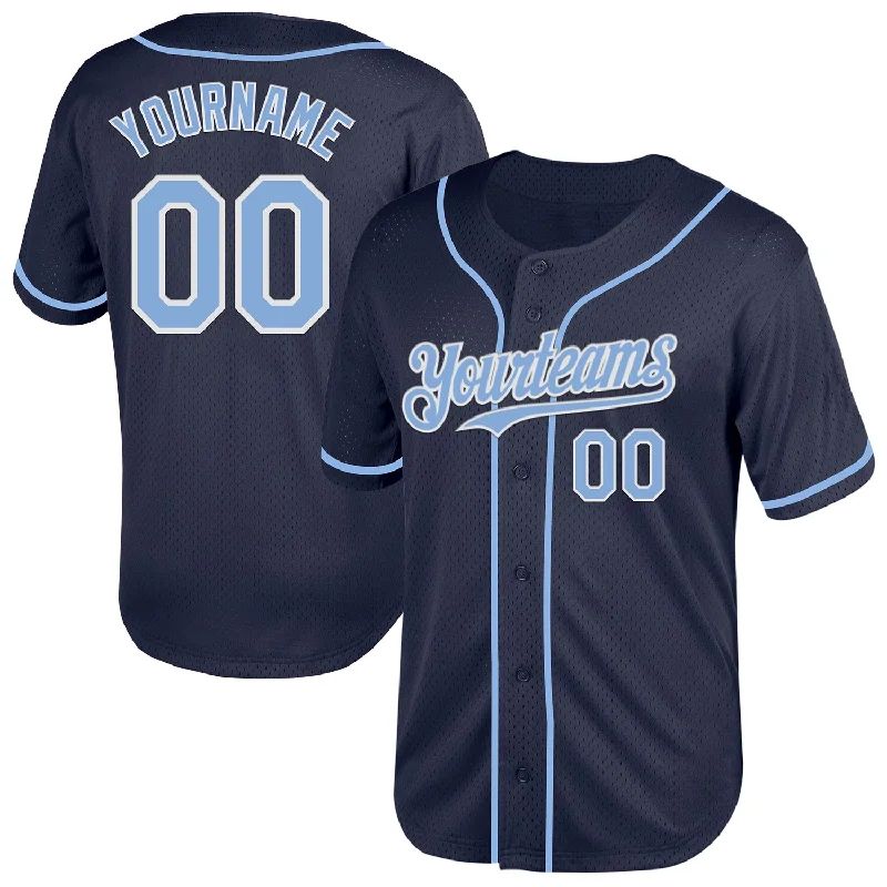 Personalized Baseball Jerseys For Clubs-Custom Navy Light Blue-White Mesh Authentic Throwback Baseball Jersey