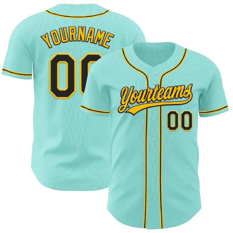 Baseball Jerseys With Sublimated Designs-Custom Ice Blue Black-Yellow Authentic Baseball Jersey