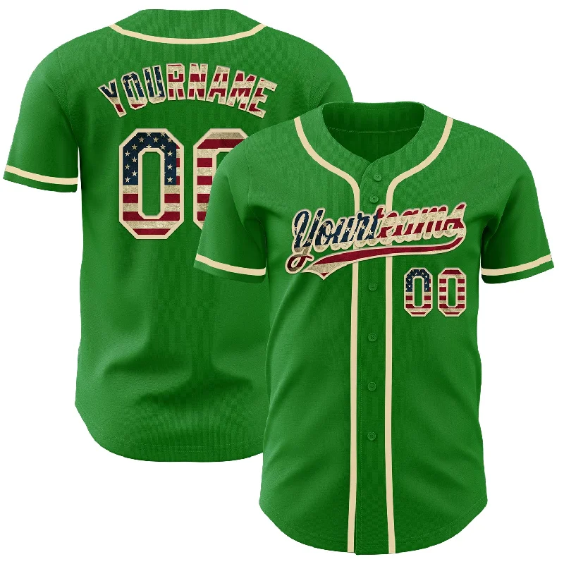 Baseball Jerseys With Custom Numbers-Custom Grass Green Vintage USA Flag-Cream Authentic Baseball Jersey