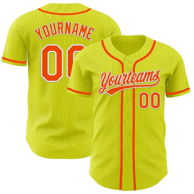 Custom Baseball Jerseys For High School Teams-Custom Neon Yellow Orange-White Authentic Baseball Jersey