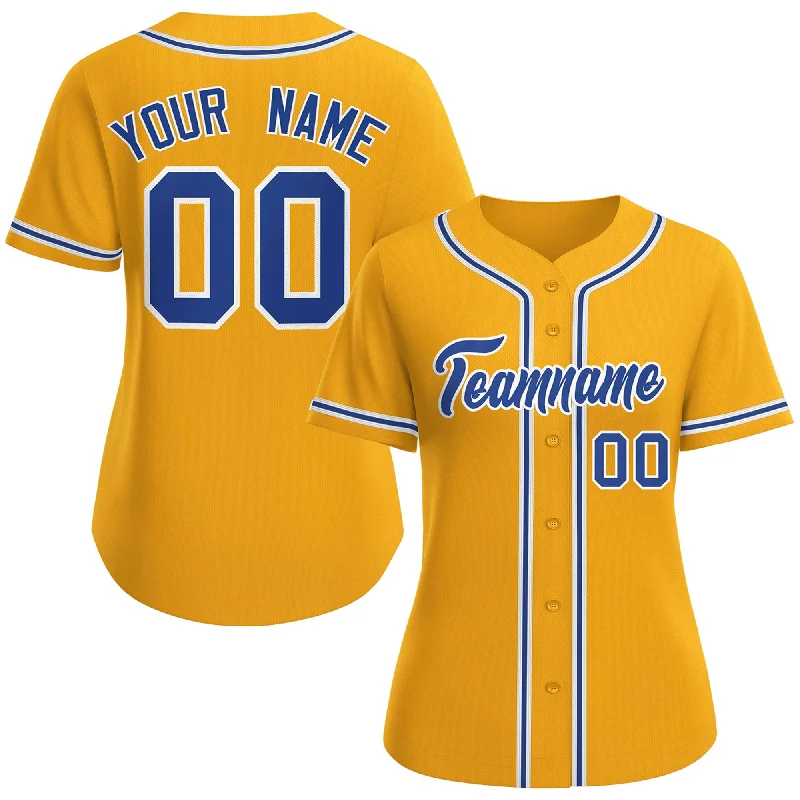 Baseball Jerseys With Player Names & Logos-Custom Gold Royal-White Classic Style Baseball Jersey For Women