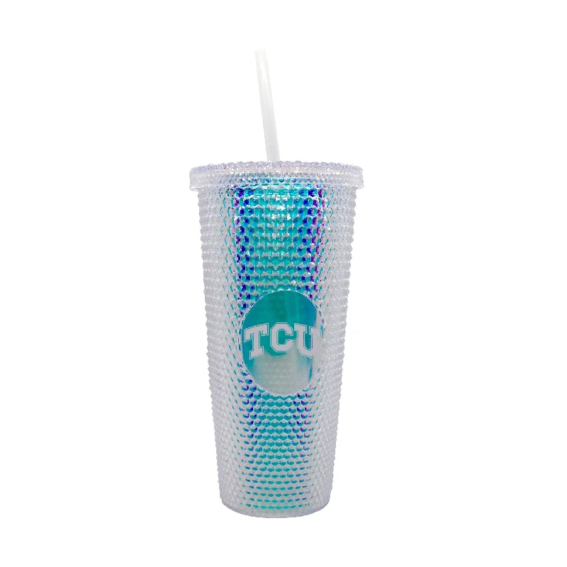 Custom Sports Mugs-TCU 24oz Iridescent Studded Tumbler