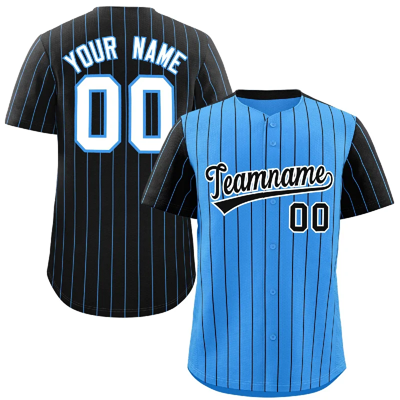 Sports Baseball Jerseys With Logos-Custom Powder Blue Black Pinstripe Personalized Raglan Sleeves Authentic Baseball Jersey