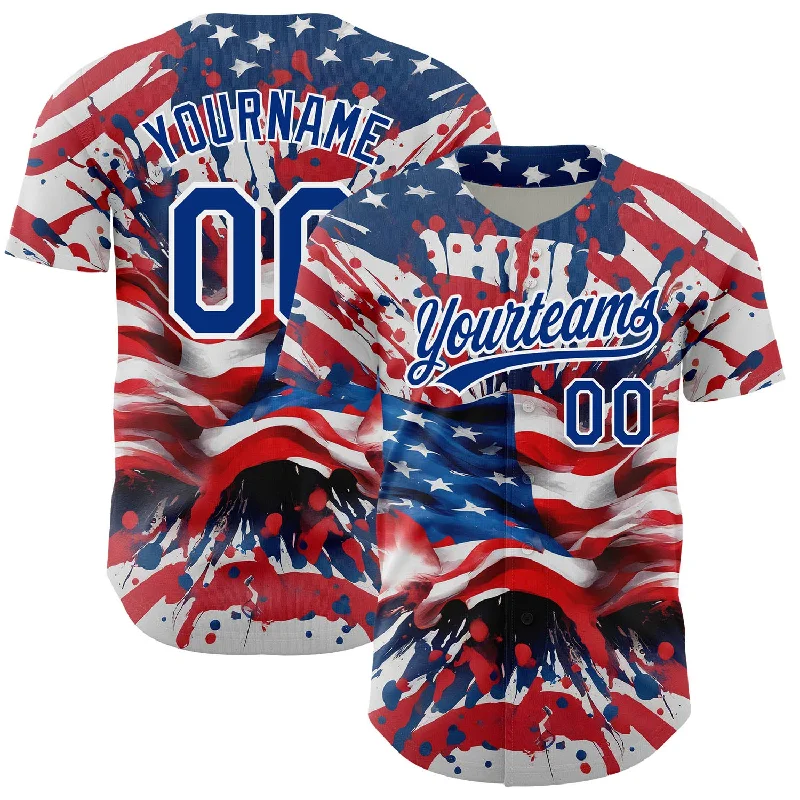 Custom Baseball Jerseys For Charity-Custom Red Royal-White 3D American Flag Patriotic Authentic Baseball Jersey