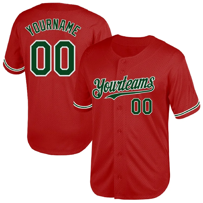 Baseball Jerseys With Customizable Stripes-Custom Red Green-White Mesh Authentic Throwback Baseball Jersey