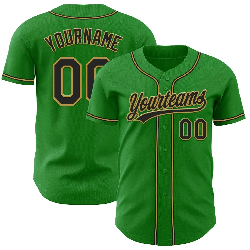 Custom Baseball Jerseys For Training-Custom Grass Green Black-Old Gold Authentic Baseball Jersey