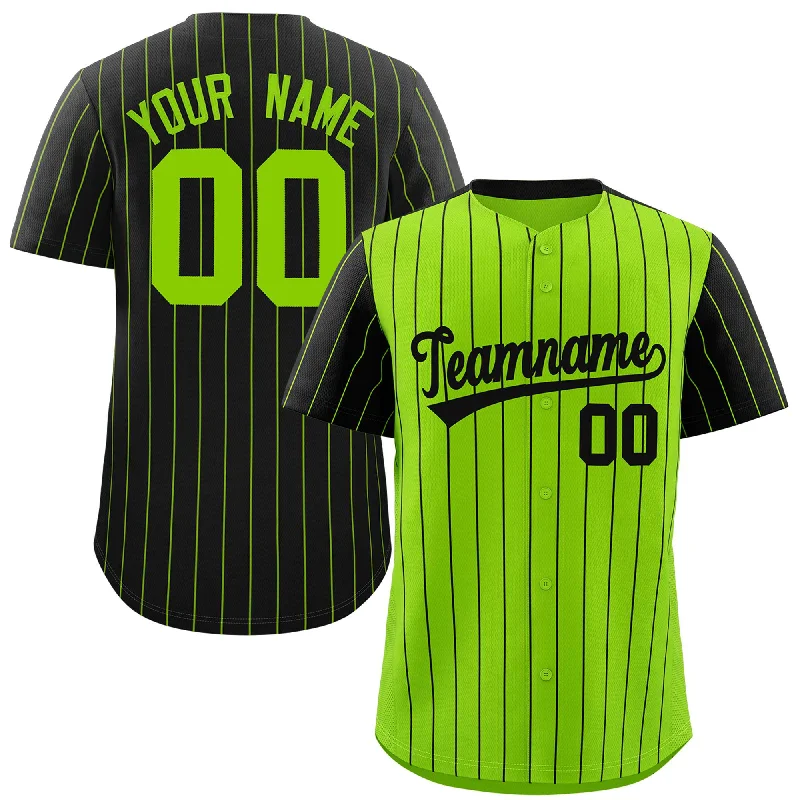 Custom Baseball Jerseys For Alumni-Custom Neon Green Black Pinstripe Personalized Raglan Sleeves Authentic Baseball Jersey