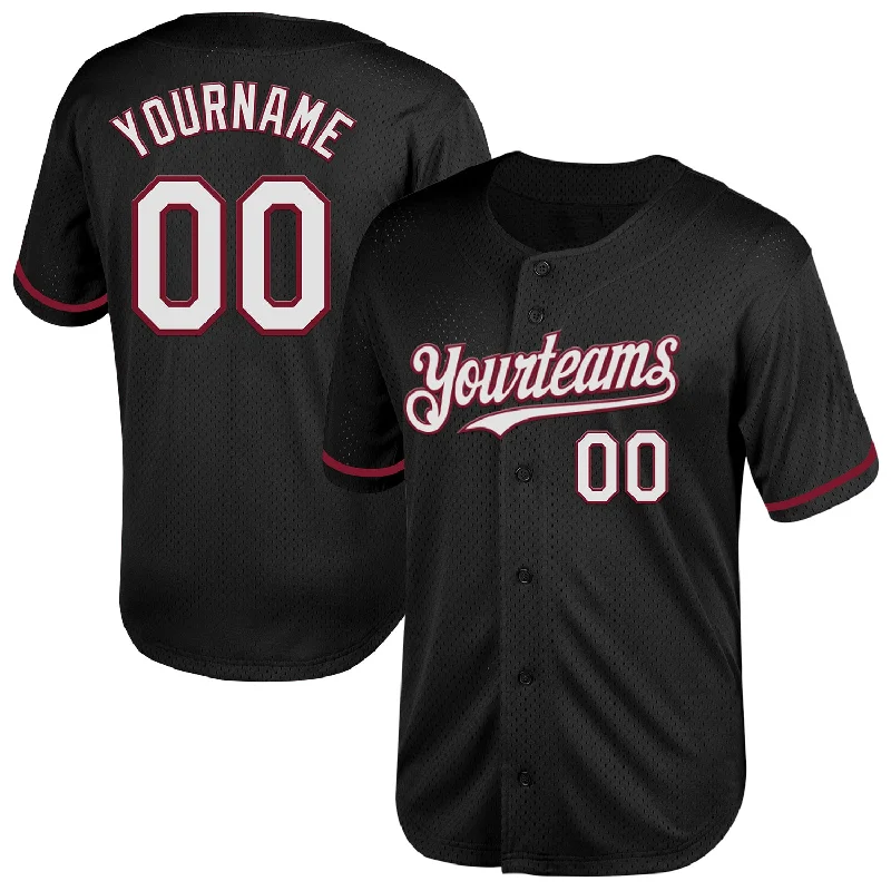 Custom Baseball Jerseys For Special Tournaments-Custom Black White-Crimson Mesh Authentic Throwback Baseball Jersey