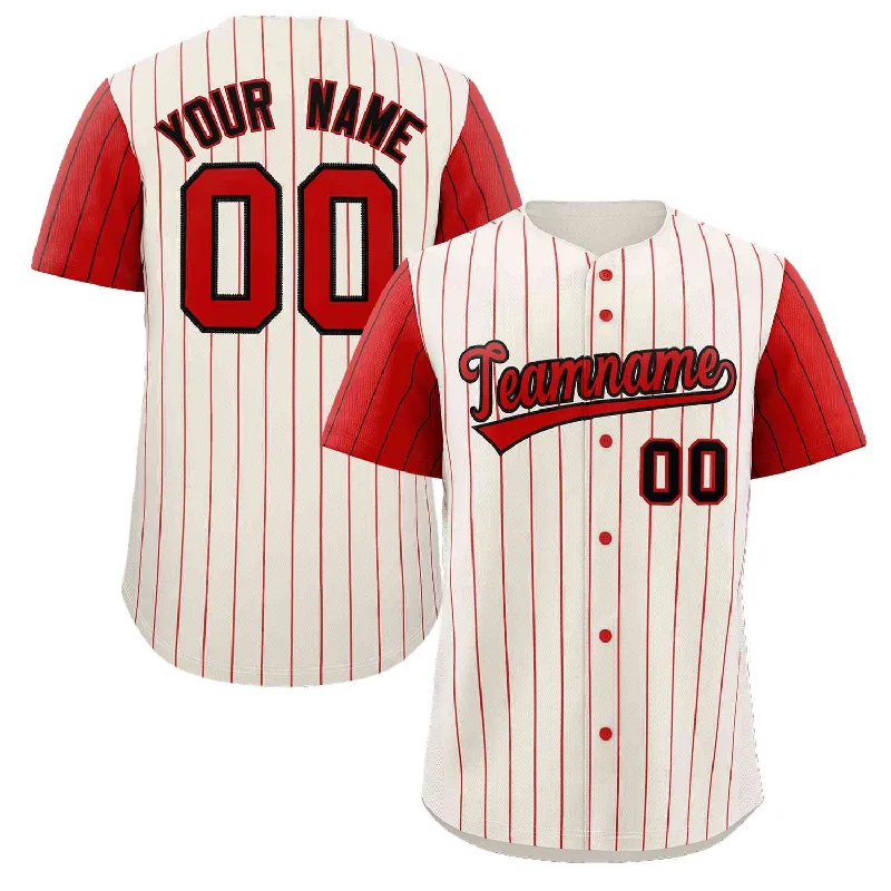 Custom Baseball Jerseys With Logos-Custom Cream Red-Black Stripe Fashion Raglan Sleeves Authentic Baseball Jersey