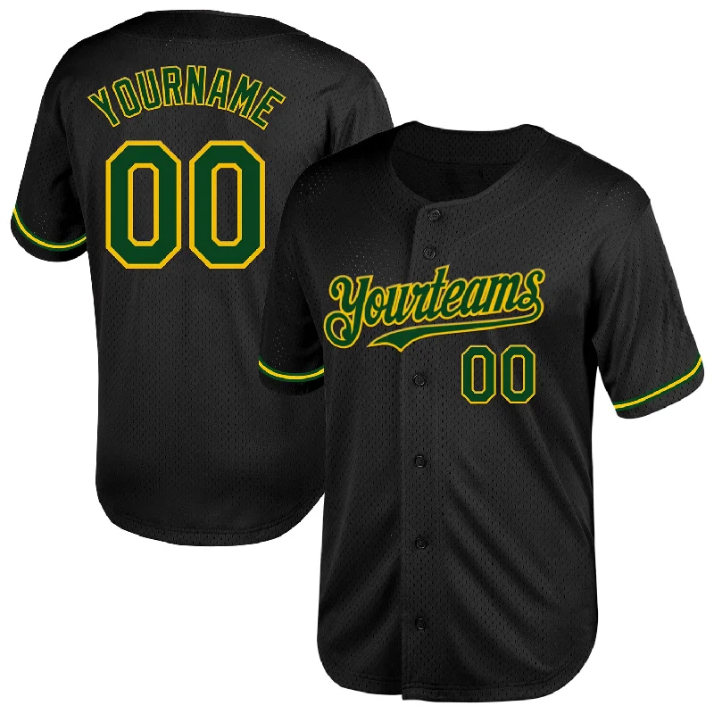 Baseball Jerseys With Custom Lettering And Logos-Custom Black Green-Yellow Mesh Authentic Throwback Baseball Jersey