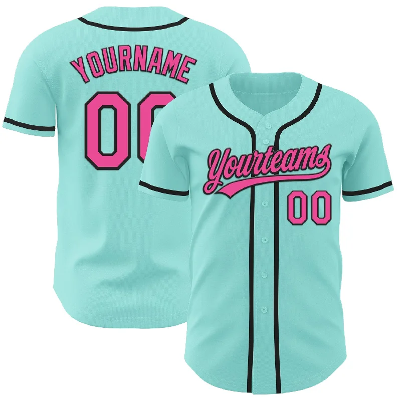 Personalized Baseball Jerseys For Coaches And Players-Custom Ice Blue Pink-Black Authentic Baseball Jersey