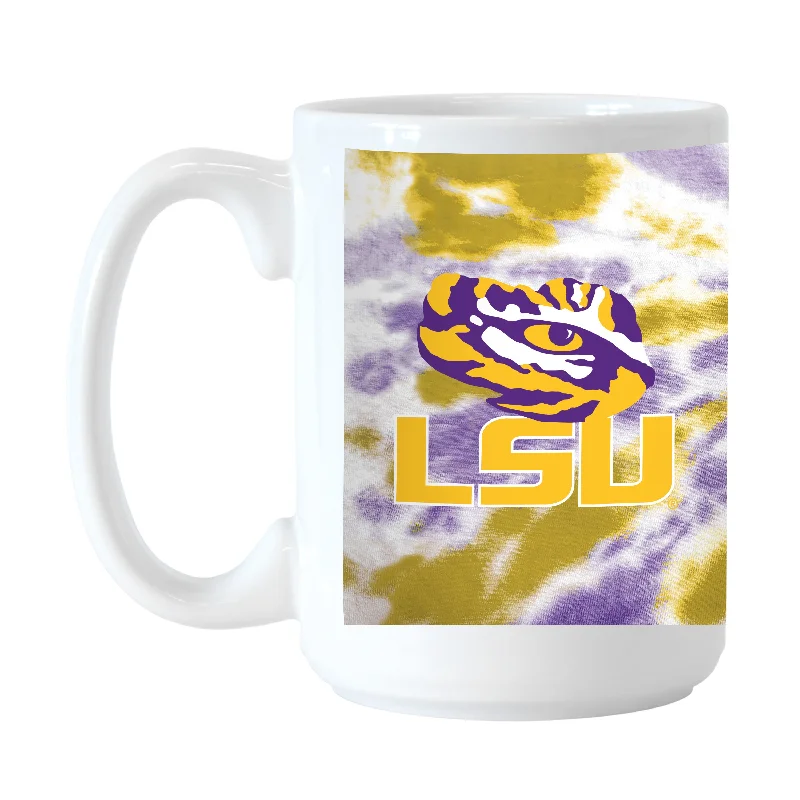 High-Quality Custom Team Mugs-LSU 15oz Tie Dye Sublimated Mug