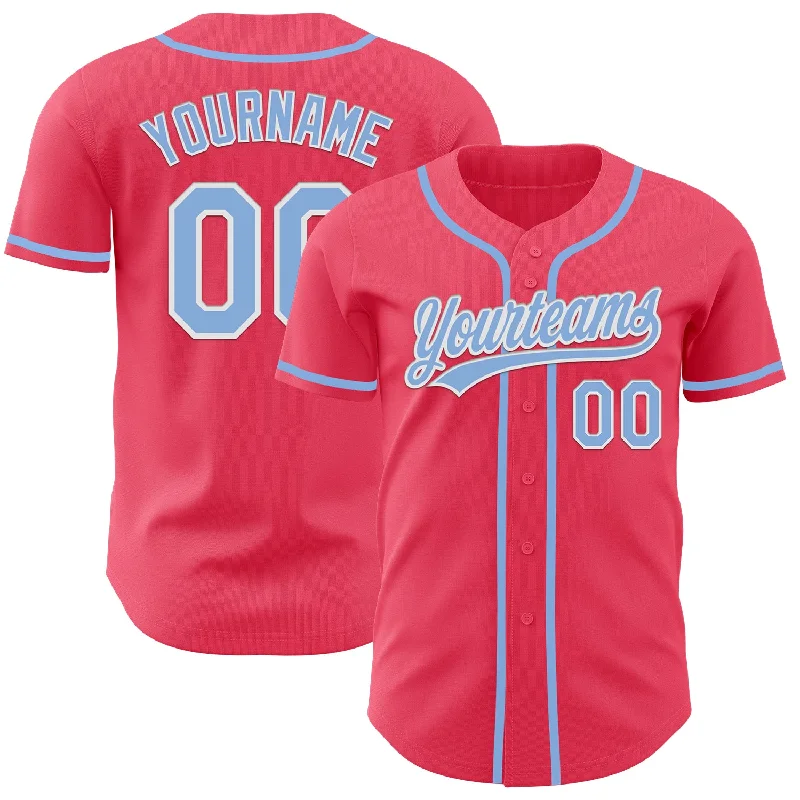 Baseball Jerseys With Player Numbers-Custom Neon Pink Light Blue-White Authentic Baseball Jersey