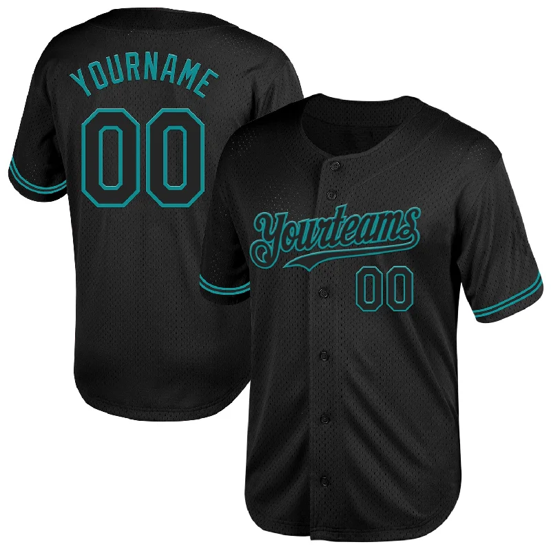 Baseball Jerseys For Team Pride-Custom Black Teal Mesh Authentic Throwback Baseball Jersey