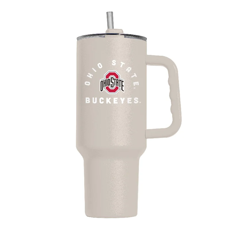 Team Mugs For Workplace Teams-Ohio State 40oz Archway Sand Powder Coat Tumbler