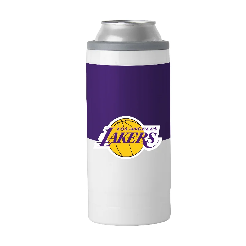 Personalized Team Mugs For Recognition-Los Angeles Lakers Colorblock 12oz Slim Can Coolie