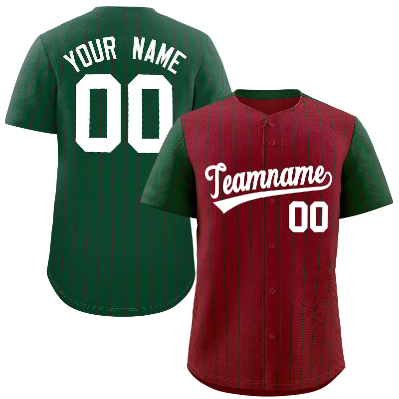 High-Performance Baseball Jerseys-Custom Crimson Green Pinstripe Personalized Raglan Sleeves Authentic Baseball Jersey