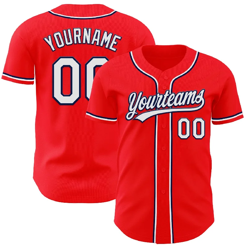 Baseball Jerseys For Team Pride-Custom Fire Red White-Navy Authentic Baseball Jersey