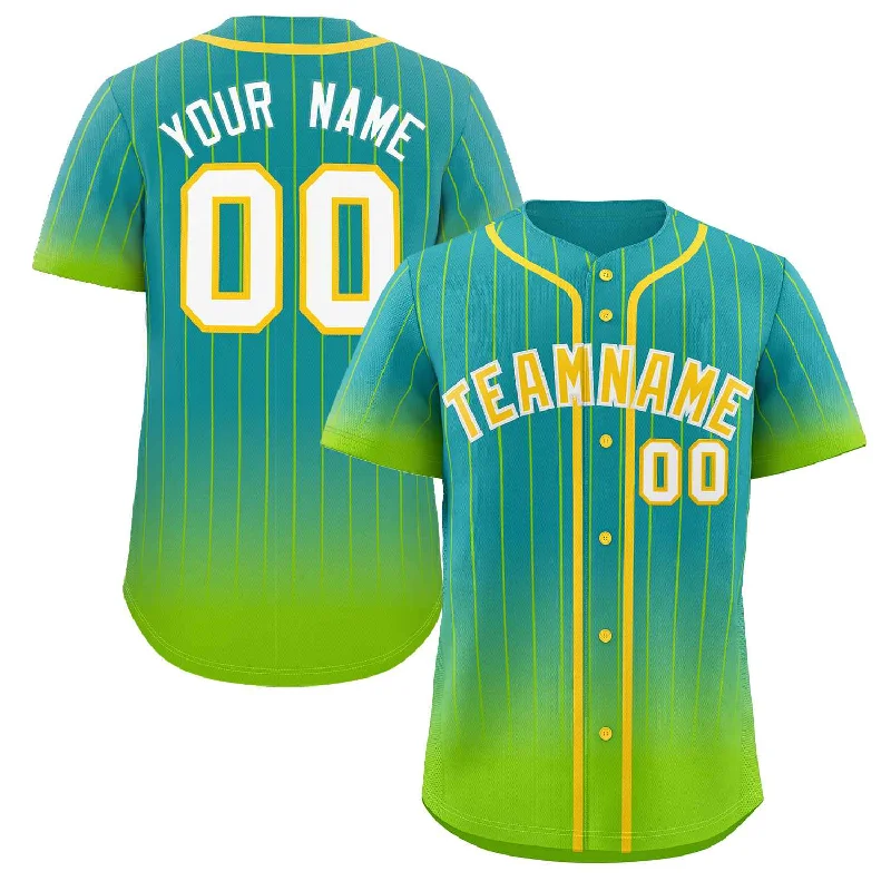 Unique Color Baseball Jerseys-Custom Aqua Neon Green-Gold Gradient Stripe Fashion Authentic Baseball Jersey