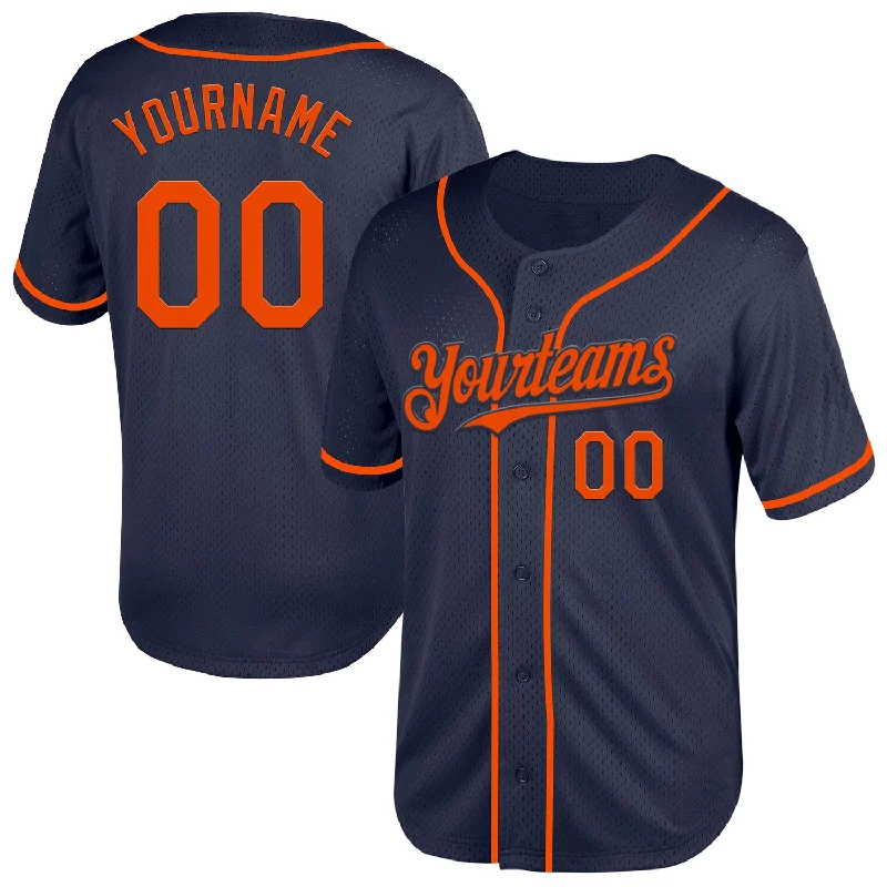 Custom Baseball Jerseys With Unique Text-Custom Navy Orange Mesh Authentic Throwback Baseball Jersey