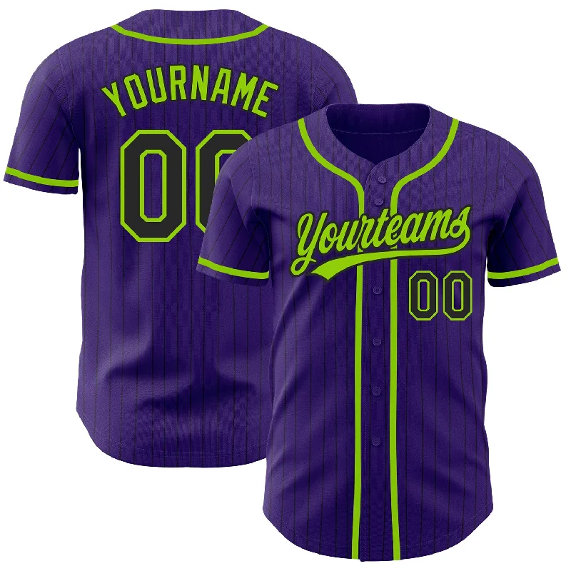 Classic Style Baseball Jerseys-Custom Purple Black Pinstripe Neon Green Authentic Baseball Jersey