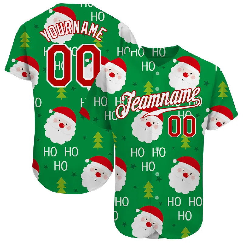 Personalized Baseball Jerseys For Fans-Custom Green Red-White Christmas 3D Authentic Baseball Jersey