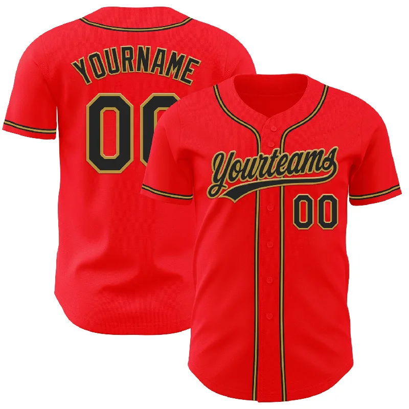 Baseball Jerseys With Team Emblem-Custom Fire Red Black-Old Gold Authentic Baseball Jersey