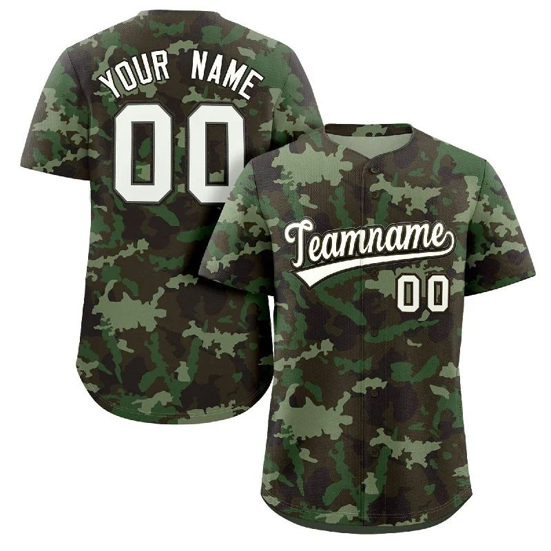 Baseball Jerseys With Custom Sleeves-Custom Camo White Green-Brown Authentic Baseball Jersey