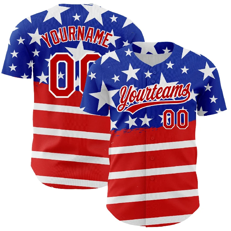 Custom Baseball Jerseys For Custom Events-Custom Royal Red-White 3D American Flag Patriotic Authentic Baseball Jersey