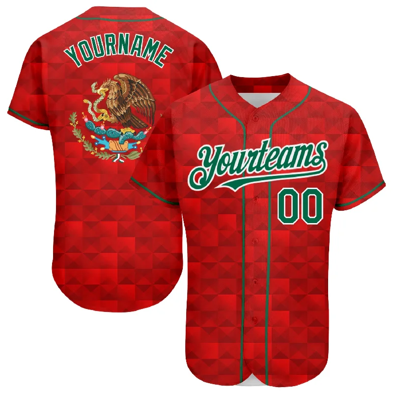 Baseball Jerseys With Custom Designs-Custom Red Kelly Green-White 3D Mexico Authentic Baseball Jersey