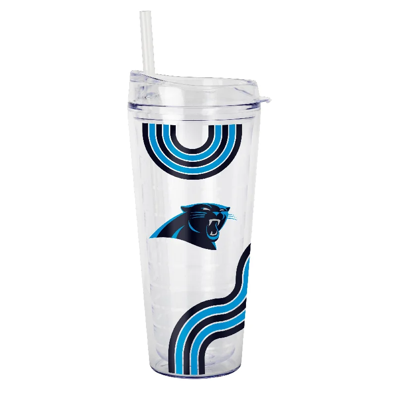 Custom Mug Sets For Teams-Carolina Panthers 22oz Waves Dbl Wall Clear Tumbler