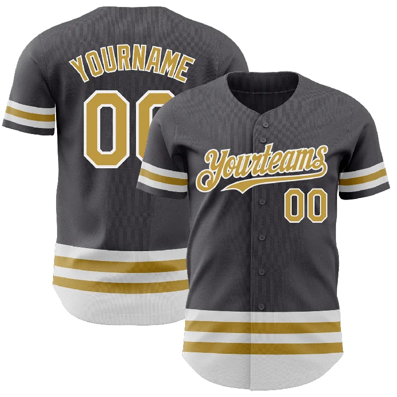 Baseball Jerseys For Quick Delivery-Custom Steel Gray Old Gold-White Line Authentic Baseball Jersey