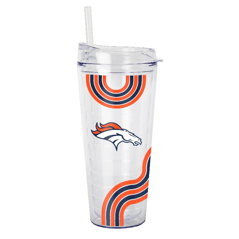 Custom Team Mugs With Mascots-Denver Broncos 22oz Waves Dbl Wall Clear Tumbler