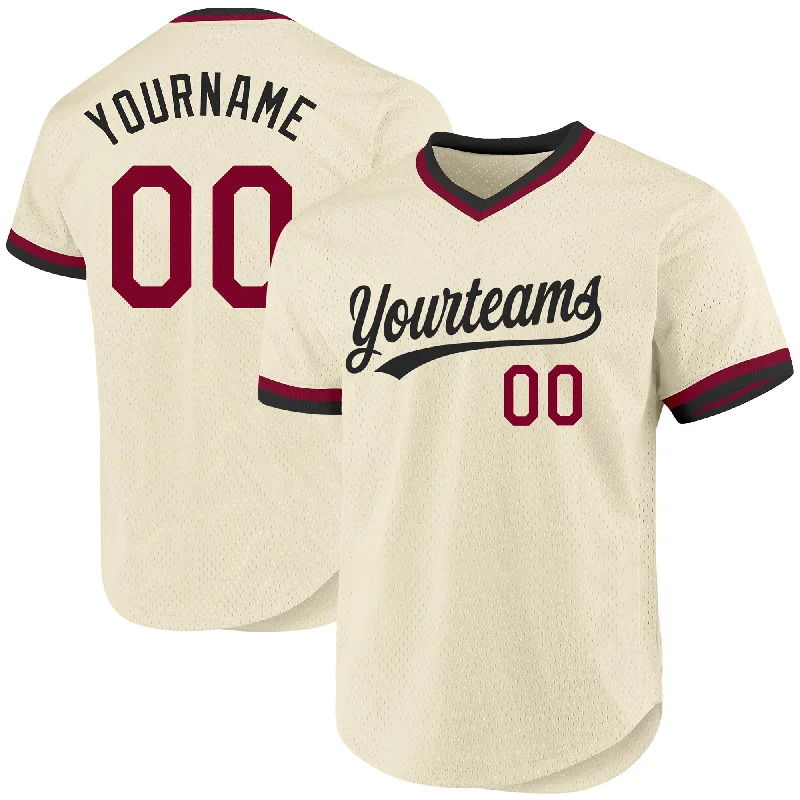 Classic Cotton Baseball Jerseys-Custom Cream Maroon-Black Authentic Throwback Baseball Jersey