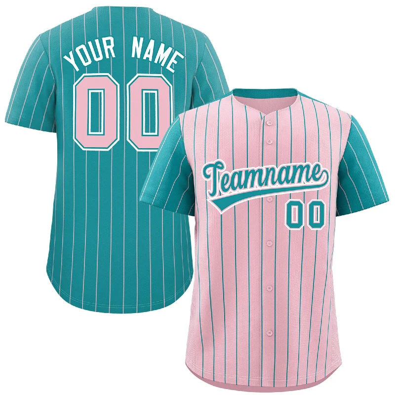 Baseball Jerseys For Family Teams-Custom Light Pink Aqua Pinstripe Personalized Raglan Sleeves Authentic Baseball Jersey