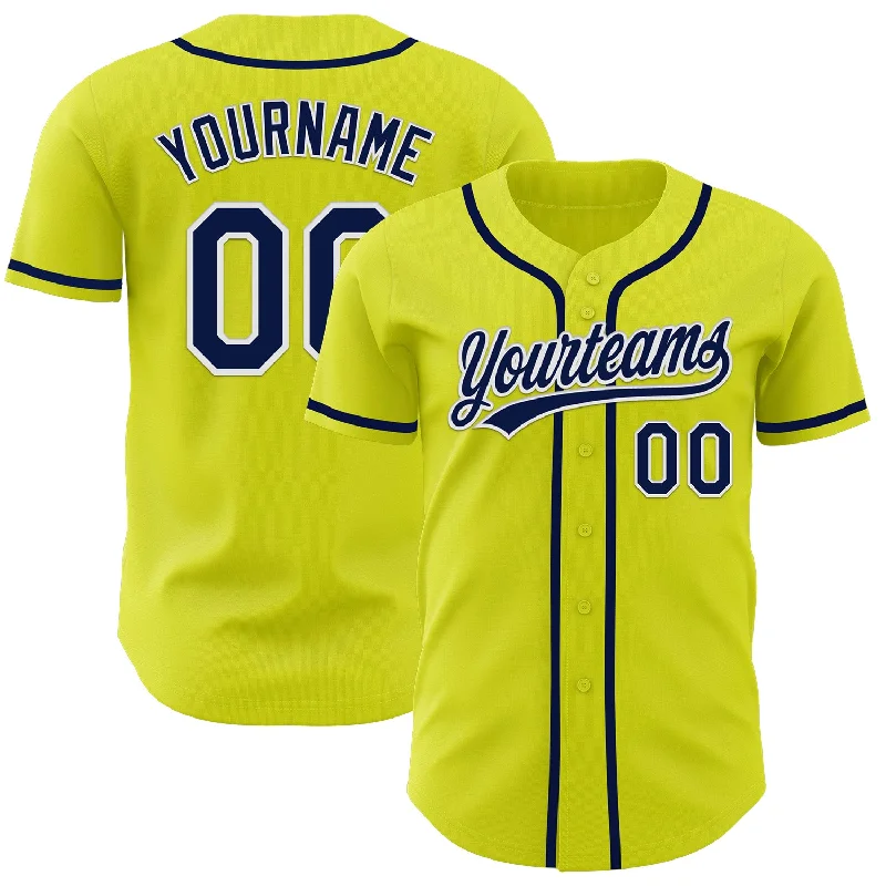 Custom Baseball Jerseys For Children-Custom Neon Yellow Navy-White Authentic Baseball Jersey