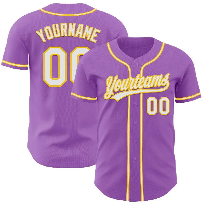 Personalized Baseball Jerseys For Fans-Custom Medium Purple White-Yellow Authentic Baseball Jersey