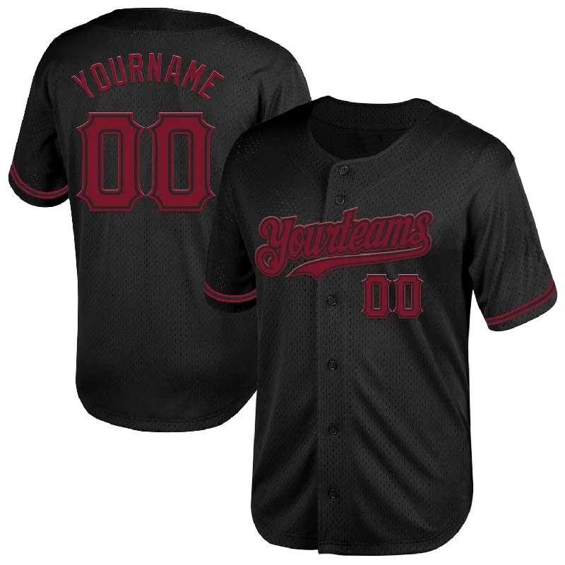 Personalized Baseball Jerseys For Youth Players-Custom Black Crimson Mesh Authentic Throwback Baseball Jersey