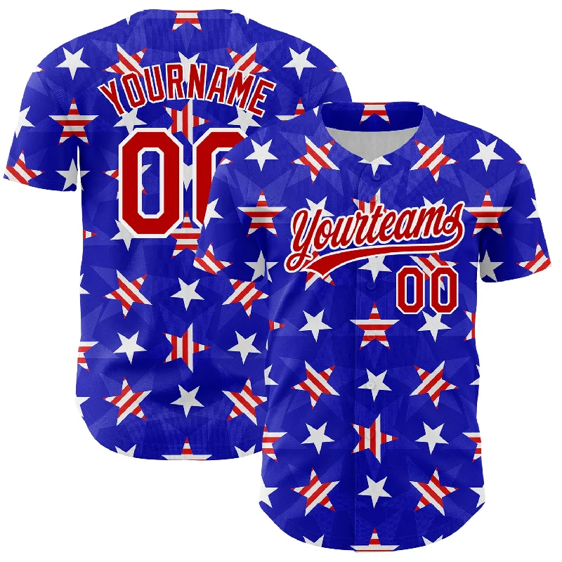 Personalized Baseball Jerseys With Team Spirit-Custom Royal Red-White 3D American Flag Patriotic Authentic Baseball Jersey