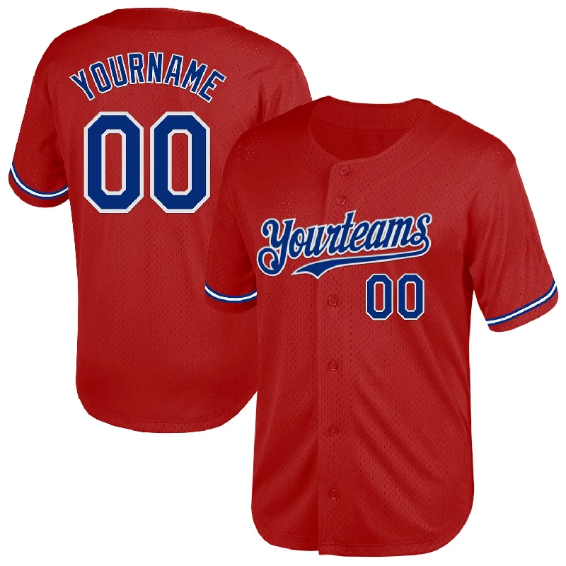 Baseball Jerseys For School Sports Teams-Custom Red Royal-White Mesh Authentic Throwback Baseball Jersey