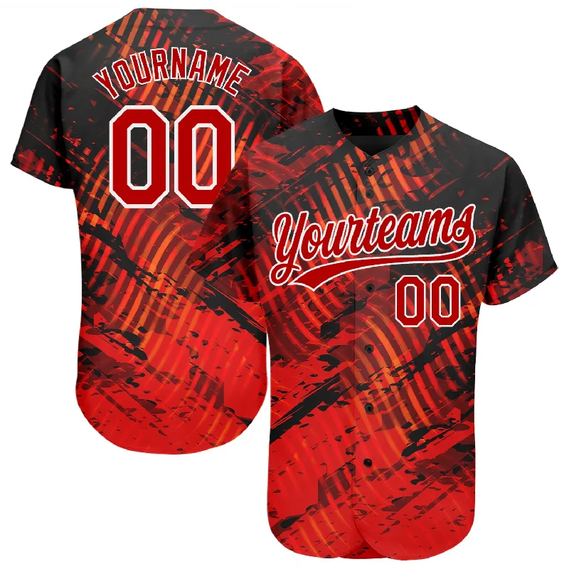 Custom Baseball Jerseys With Unique Text-Custom Black Red-White 3D Pattern Design Authentic Baseball Jersey