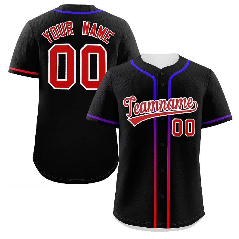 Baseball Jerseys With Bright Designs-Custom Black Red Personalized Gradient Ribbed Design Authentic Baseball Jersey