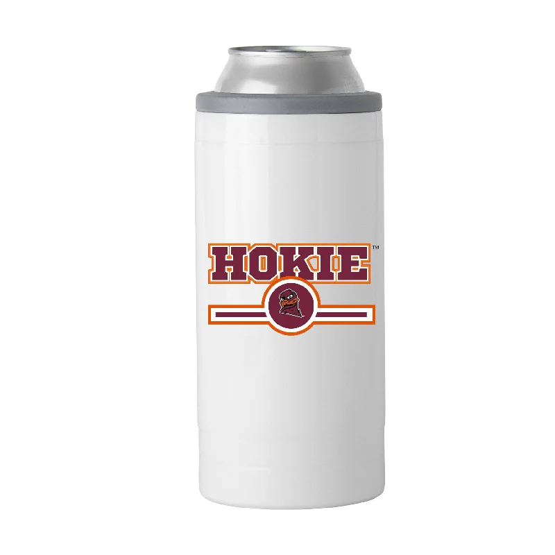 Custom Team Mugs With Logos-Virginia Tech Letterman 12 oz Slim Can Coolie