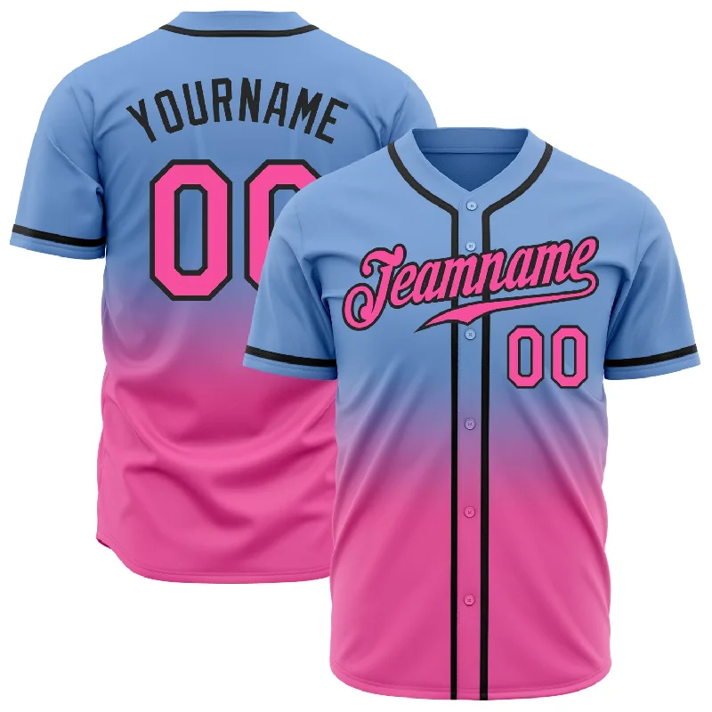 Team Baseball Jerseys For Special Anniversaries-Custom Light Blue Pink-Black Authentic Fade Fashion Baseball Jersey