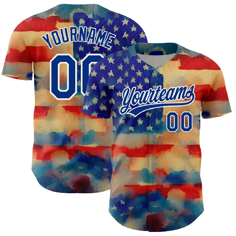 Baseball Jerseys For School Spirit Week-Custom Red Royal-White 3D American Flag Patriotic Authentic Baseball Jersey